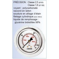 * MANOMETRE GLYCER. 0-10 BAR - ref MS 66010 C - lot de 1