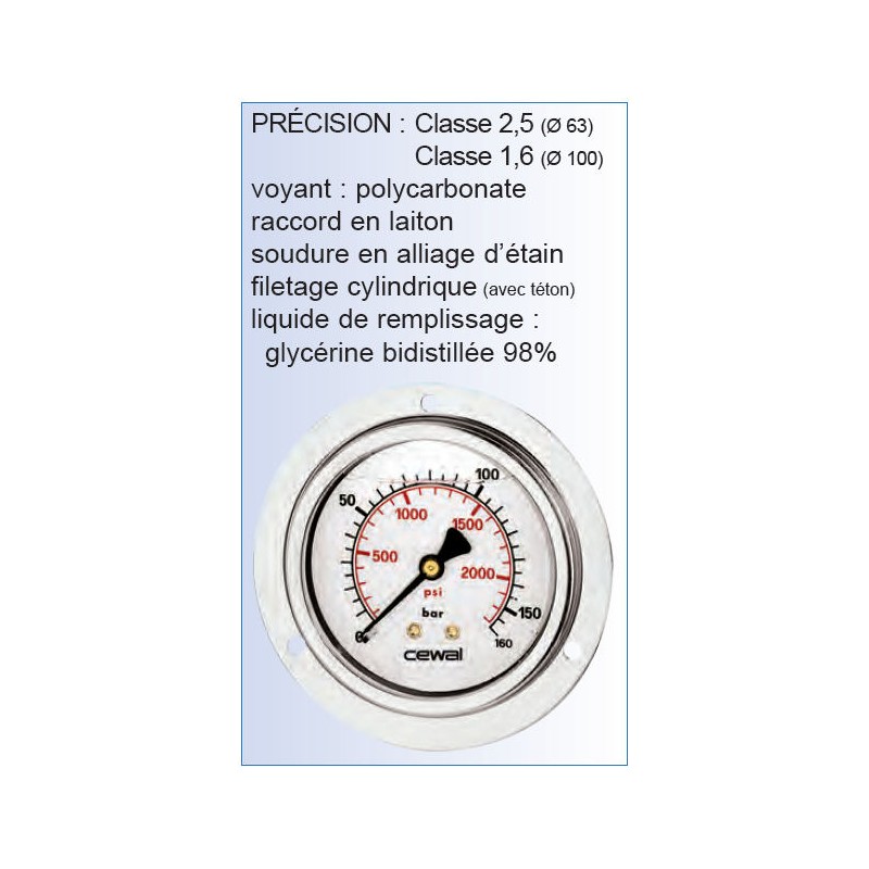 * MANOMETRE GLYCER. 0-10 BAR - ref MS 66010 C - lot de 1