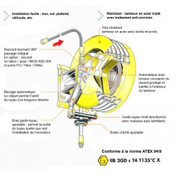 8mm longueur 15m ENROULEUR INDUSTRIEL ATEX TAMBOUR OUVERT